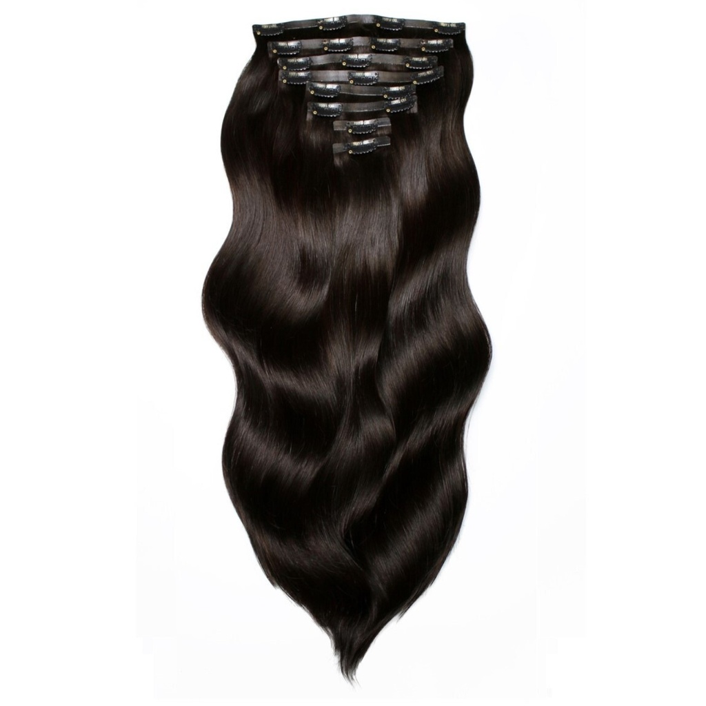 Extension Castaño Negro - 22&quot; de Clip (Cabello Virgen, Real)