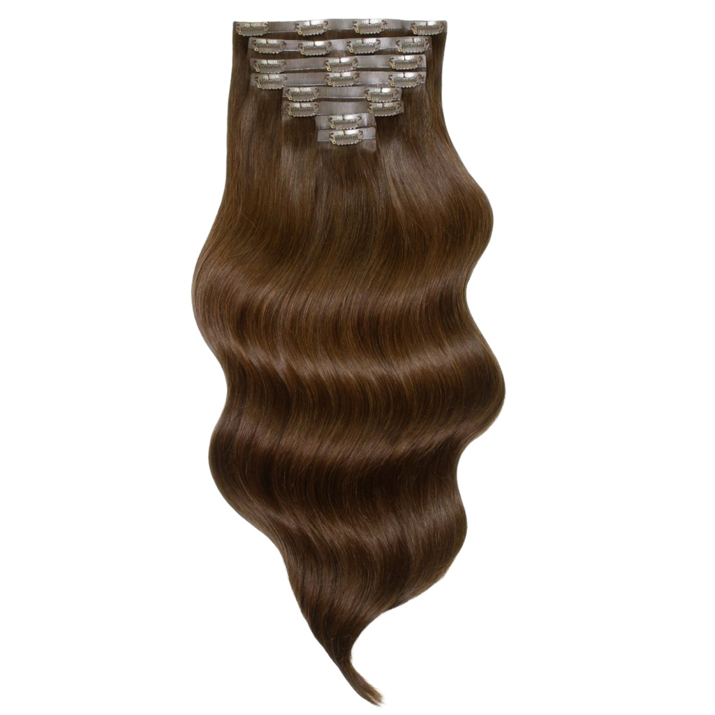 Extension Chocolate - 22&quot; de Clip (Cabello Virgen, Real)