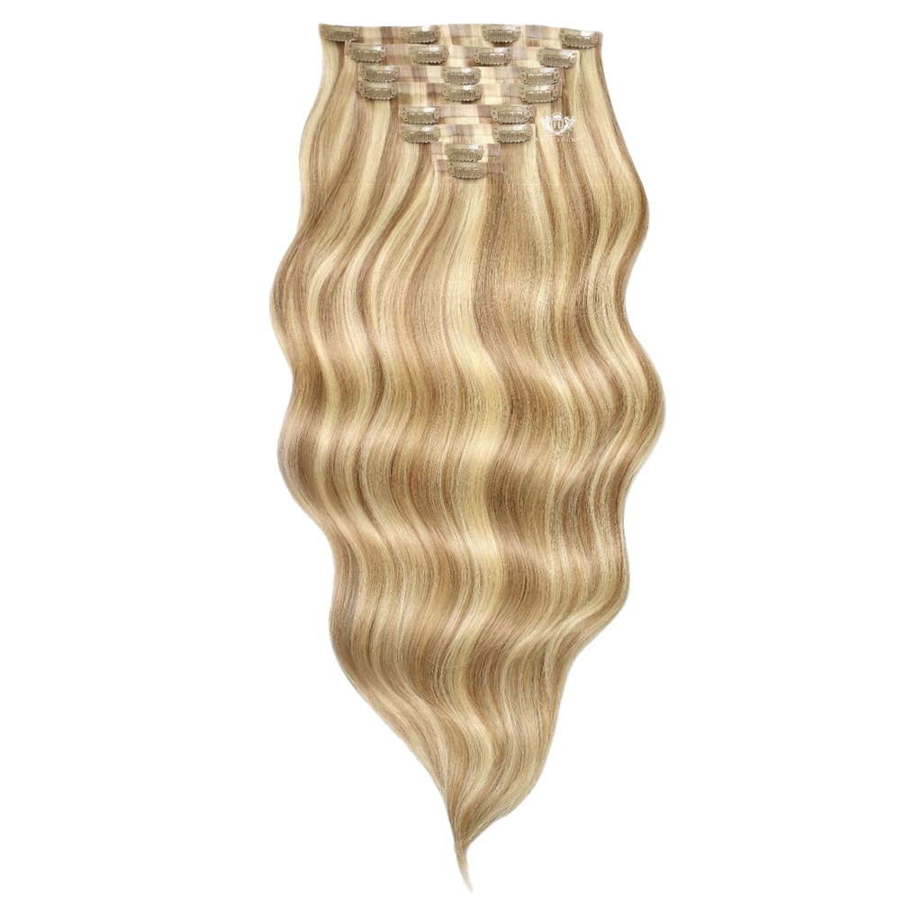 Extension Latte Blonde - 22&quot; de Clip (Cabello Virgen, Real)