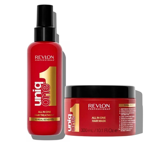 [RVUNIQR+MS] Tratamiento Uniq One Revlon 10 Beneficios En 1 + Mascarilla Rojo