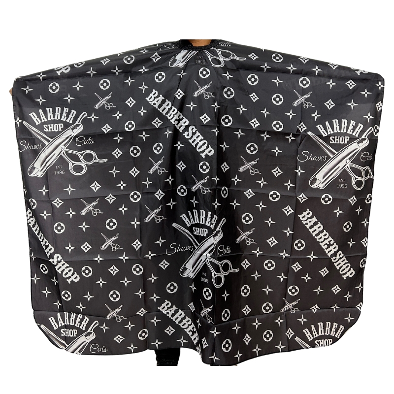 Capa De Barberia Estampada Negro Con Blanco