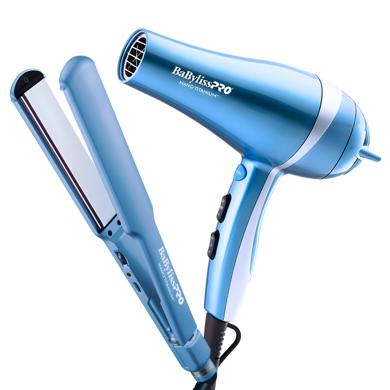 Combo De Plancha Ultra delgada 1 1/2&quot; + Secadora 2000W BabylissPRO Azul