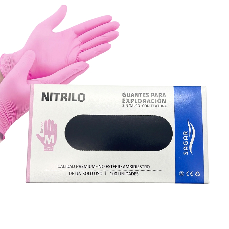 Guantes De Nitrilo Sagar Rosado Talla M