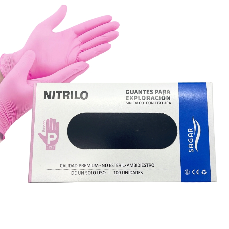 Guantes De Nitrilo Sagar Rosado Talla P