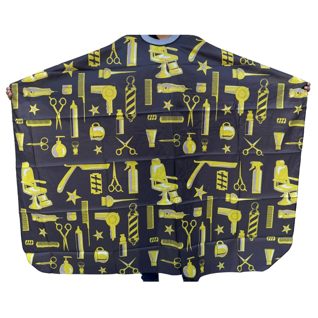 Capa De Barbería Estampada / Botones y Cuello Silicon Amarillo Negro
