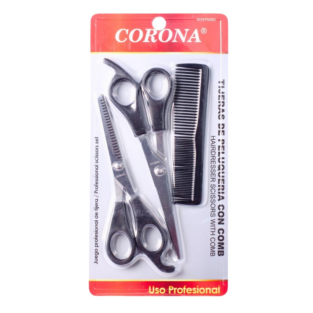 Set de Peine + Tijera Degrafiladora + Tijera de Corte Corona