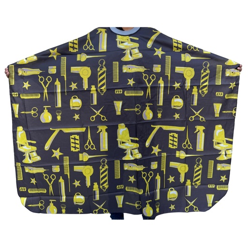 [717174] Capa De Barbería Estampada / Botones y Cuello Silicon Amarillo Negro
